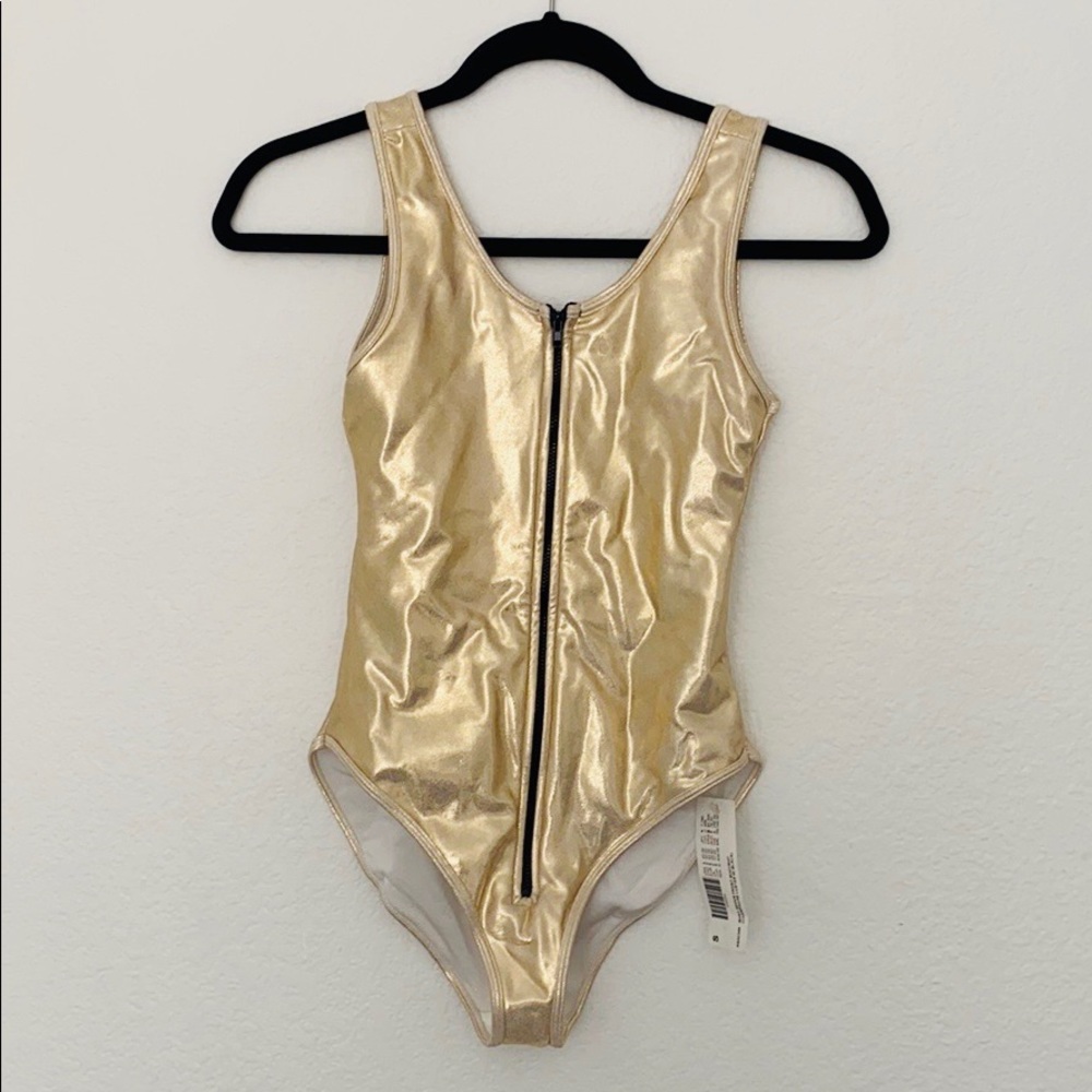 Shiny Zipper Front Bodysuit / Bathing suit